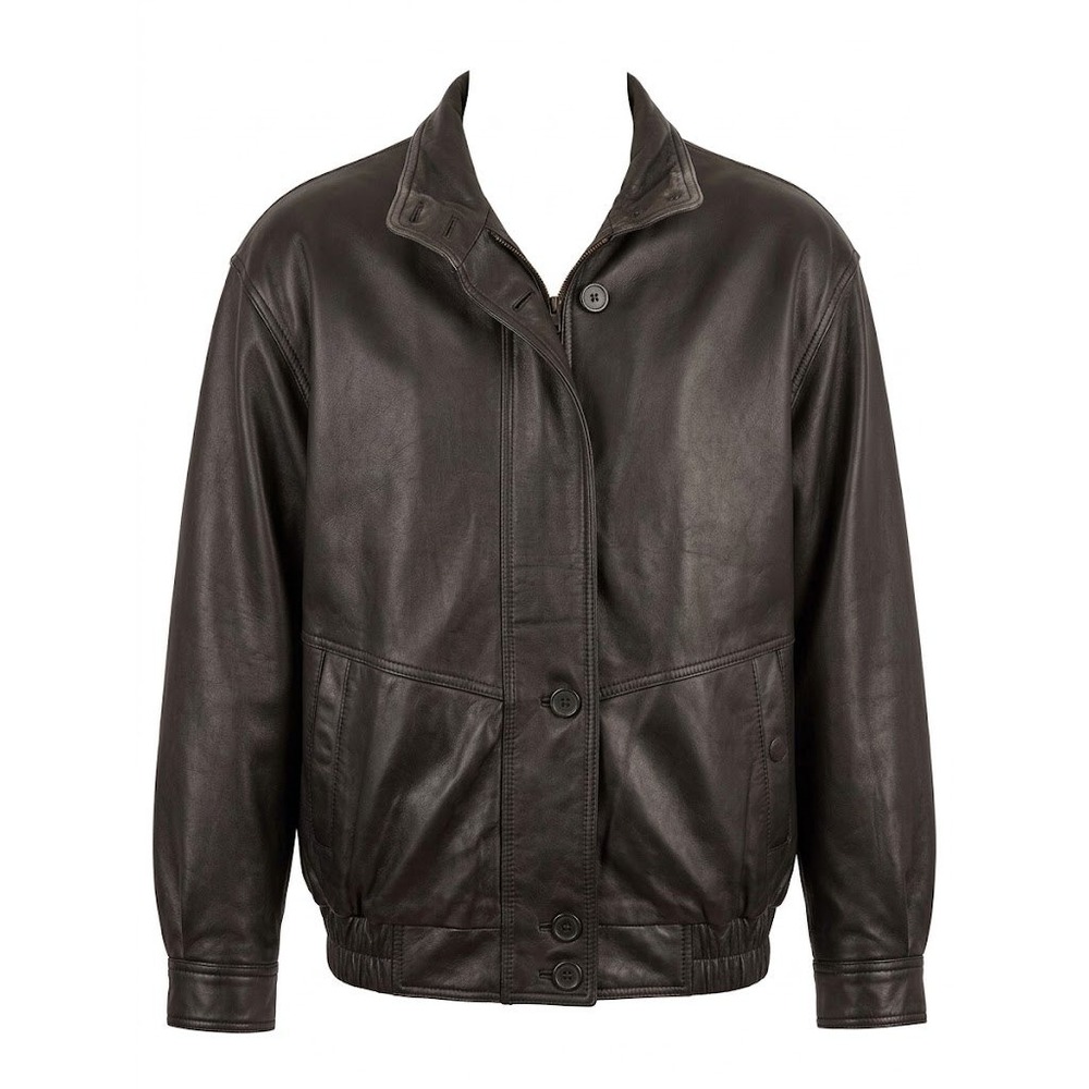 Cayenne Leather Jacket Mens Large Black Bomber Vintage Style Full Zip Button